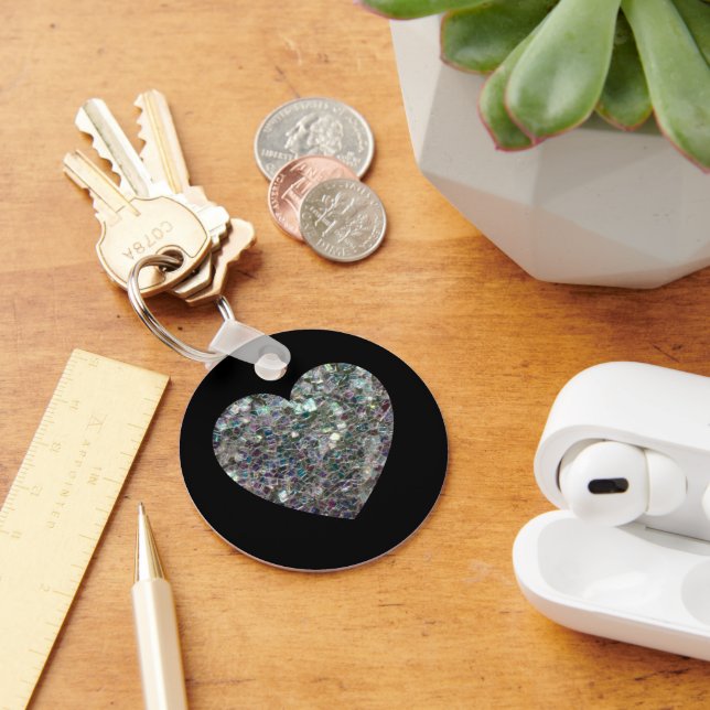 Sparkly silver mosaic glitter Heart Key Ring (Desk)