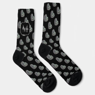 Sparkly silver mosaic glitter Heart Monogram Socks