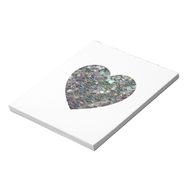 Sparkly silver mosaic glitter Heart Notepad (Rotated)