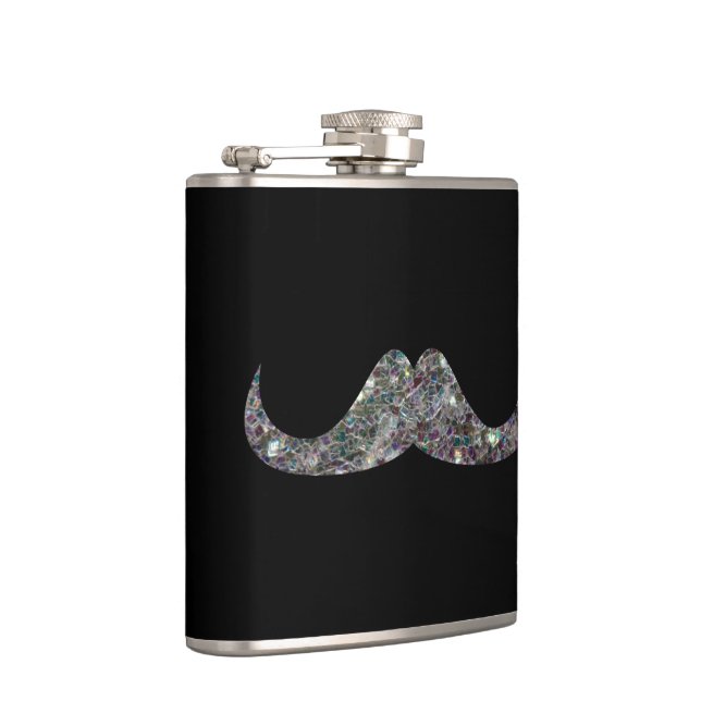 Sparkly silver mosaic glitter Moustache Customise Hip Flask (Right)