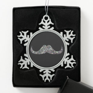 Sparkly silver mosaic glitter Moustache Customise Snowflake Pewter Christmas Ornament