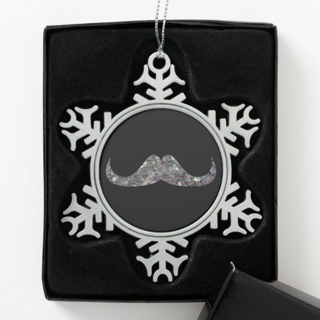 Sparkly silver mosaic glitter Moustache Customise Snowflake Pewter Christmas Ornament (Box)
