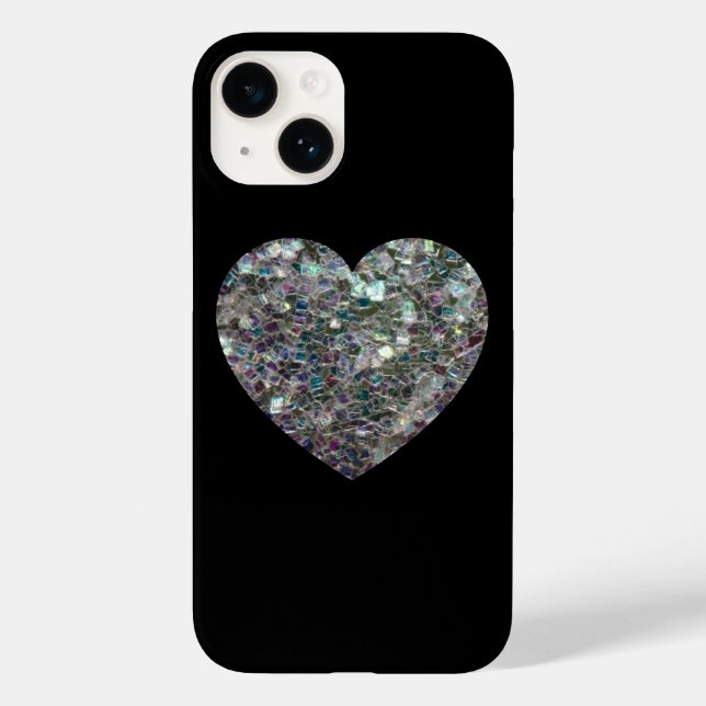 Sparkly silver mosaic Heart on Black Case-Mate iPhone Case (Back)