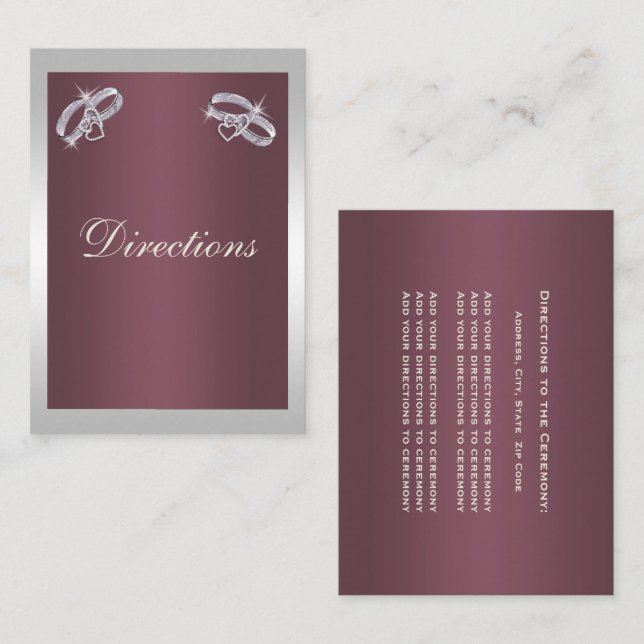 Sparkly Silver Rings & Burgandy Wedding Enclosure Card (Front/Back)