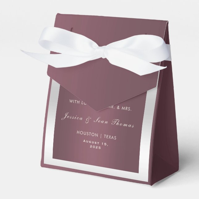 Sparkly Silver Rings & Burgandy Wedding Favour Box (Front Side)