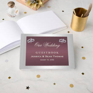 Sparkly Silver Rings & Burgandy Wedding Guest Book