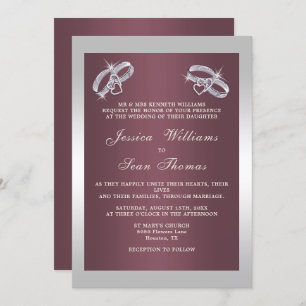 Sparkly Silver Rings & Burgandy Wedding Invitation