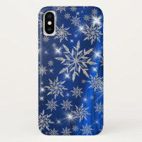 Sparkly Silver Snowflakes on Blue