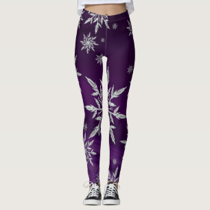 Sparkly Silver Snowflakes on Purple Leggings