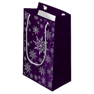 Sparkly Silver Snowflakes on Purple Small Gift Bag