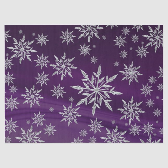 Sparkly Silver Snowflakes on Purple Tissue Paper (Front)