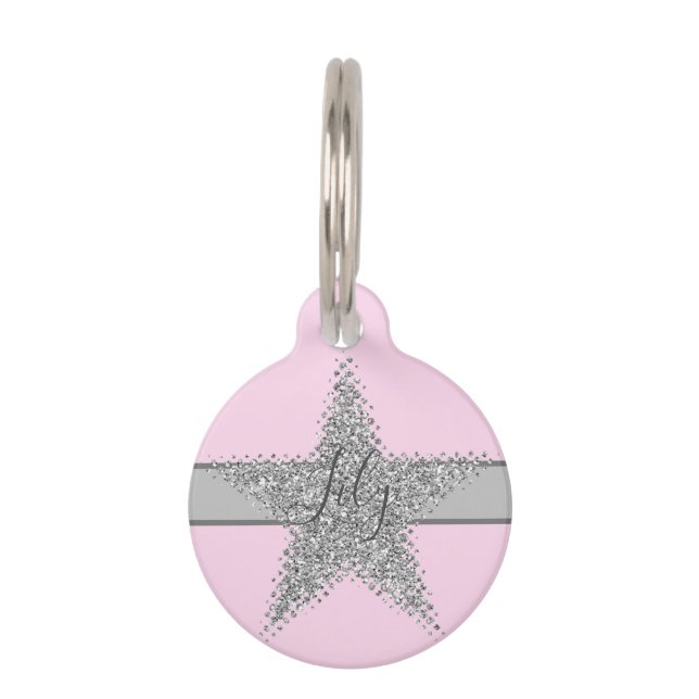 Sparkly Silver Star Pet Tag (Front)