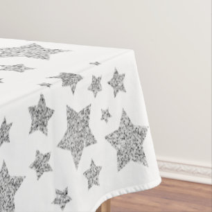Sparkly Silver Stars Christmas holidays pattern Tablecloth