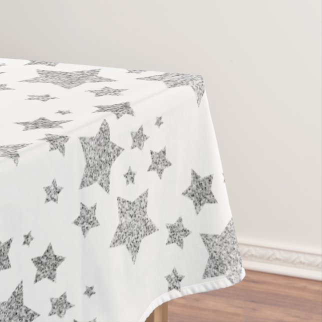 Sparkly Silver Stars Christmas holidays pattern Tablecloth (In Situ)