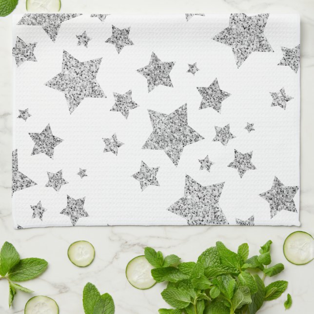 Sparkly Silver Stars Christmas holidays pattern  Tea Towel (Folded)