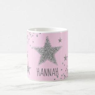 Sparkly Silver Stars Personnalised Coffee Mug
