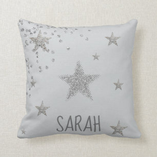 Sparkly Silver Stars Personnalised Cushion
