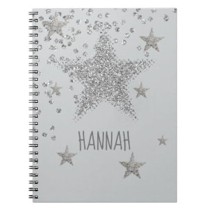 Sparkly Silver Stars Personnalised Notebook