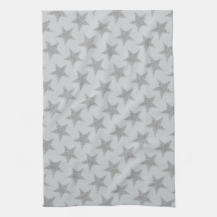 Sparkly Silver Stars Tea Towel
