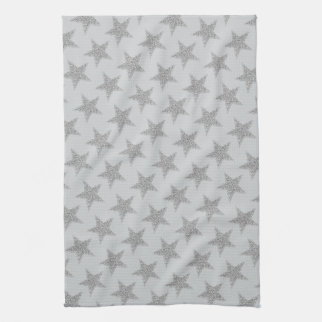 Sparkly Silver Stars Tea Towel (Vertical)