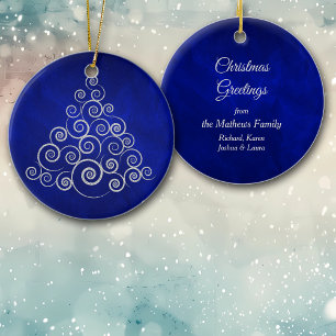 Sparkly Silver Swirl Holiday Tree Ceramic Tree Decoration