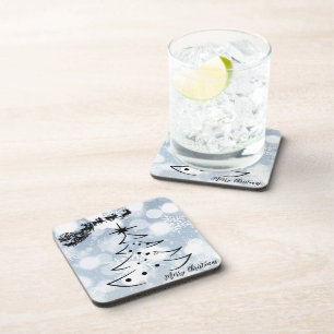 Sparkly Silver With Snowflake, Santa, Reindeer Coaster