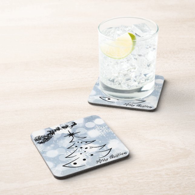 Sparkly Silver With Snowflake, Santa,  Reindeer Coaster (Right Side)
