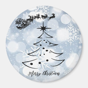Sparkly Silver With Snowflake, Santa, Reindeer Magnet