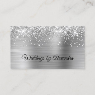 Sparkly Silvery Glitter Silver Satin Ombre Foil Business Card