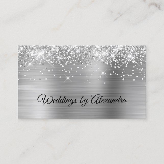 Sparkly Silvery Glitter Silver Satin Ombre Foil Business Card (Front)