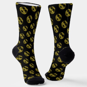 Sparkly Smile face Gold sparkles pattern black Socks