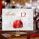 Sparkly Snow Christmas Baubles Table Number Card<br><div class="desc">Table number card featuring festive Christmas baubles with sparkling light snow in silver white and red colours. The "Table" text is a stylised image and can be deleted if you prefer custom or no text. An elegant card to add style to your Christmas dinner tables and help your guests find...</div>