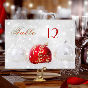 Sparkly Snow Christmas Baubles Table Number Card