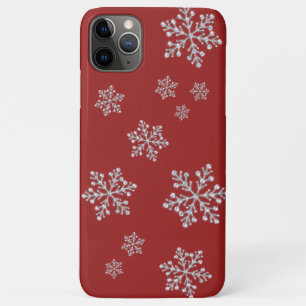 Sparkly Snowflakes on Cranberry Red iPhone Case