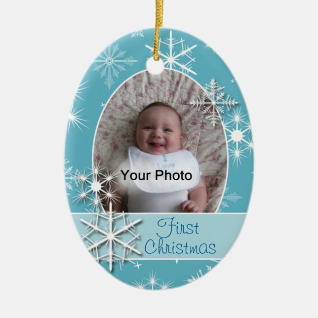 Sparkly Snowflakes Photo Christmas Ornament (Front)