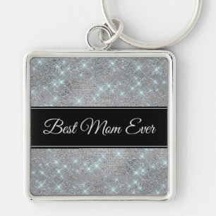 Sparkly Star Silver Black Best Mum Key Ring