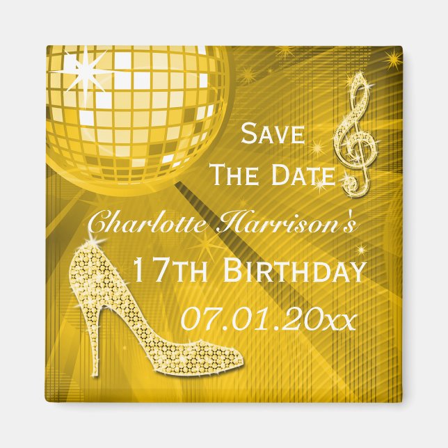 Sparkly Stiletto Heel 17th Birthday Save The Date Magnet (Front)