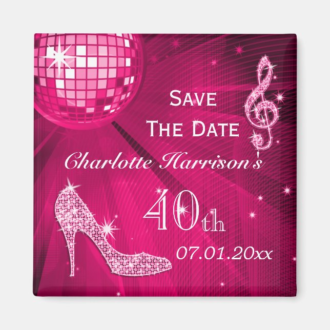 Sparkly Stiletto Heel 40th Birthday Save The Date Magnet (Front)
