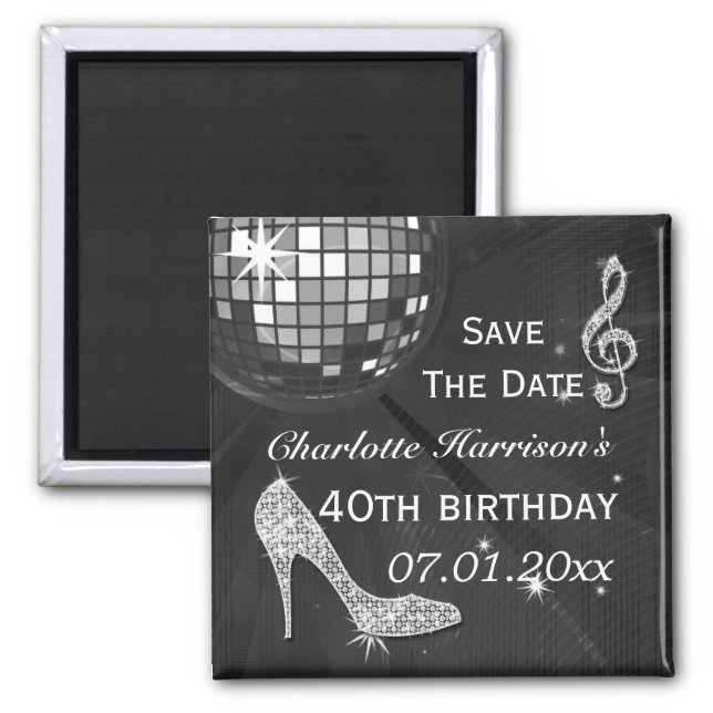 Sparkly Stiletto Heel 40th Birthday Save The Date Magnet (Front)