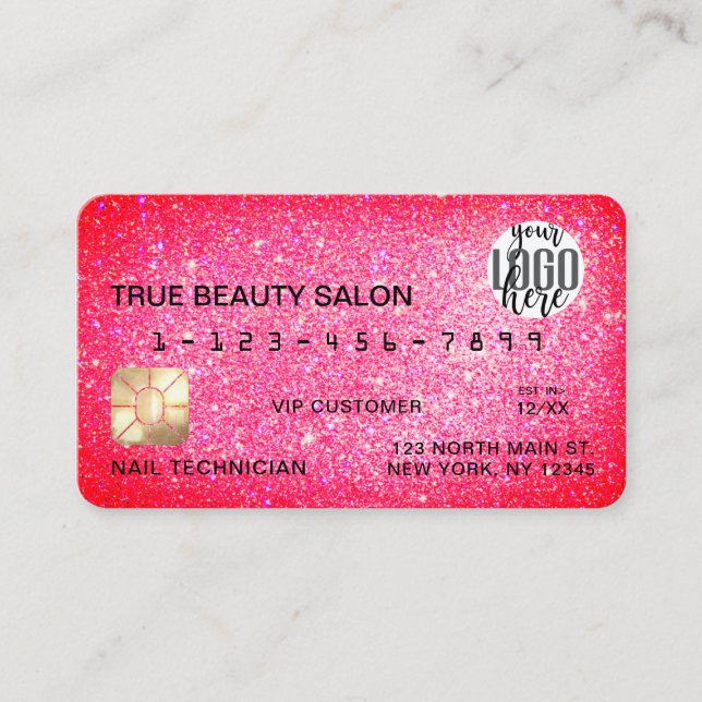 Sparkly Super Neon Pink Glitter Credit Card Logo (Front)