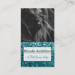 SPARKLY TEAL GLITTER PHOTO STYLIST MAKE UP ARTIST BUSINESS CARD