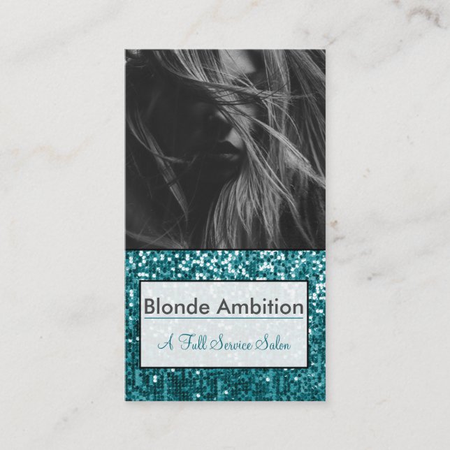 SPARKLY TEAL|GLITTER PHOTO STYLIST|MAKE UP ARTIST BUSINESS CARD (Front)