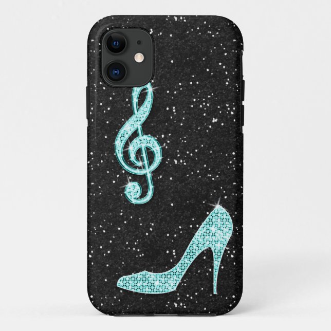 Sparkly Teal Music Note & Stiletto Heel Case-Mate iPhone Case (Back)