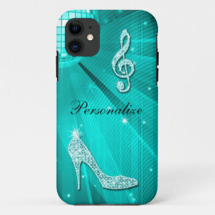 Sparkly Teal Music Note & Stiletto Heel iPhone 11 Case