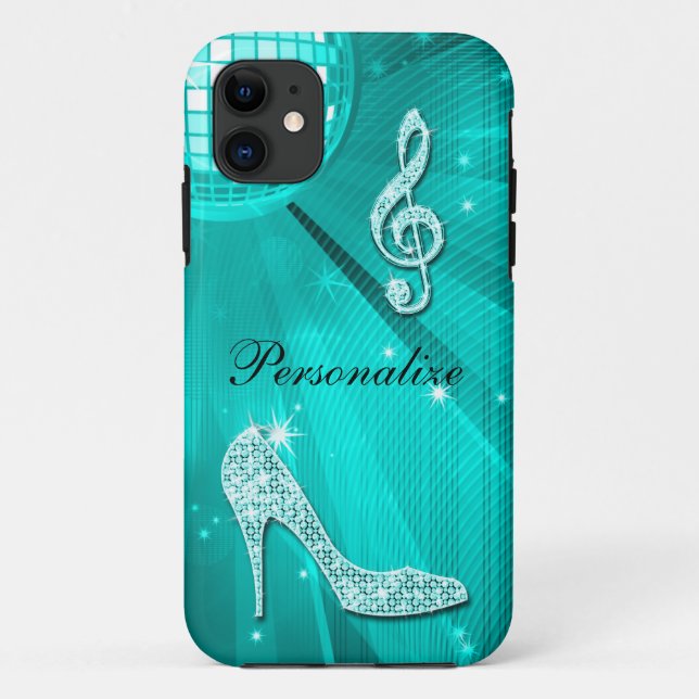 Sparkly Teal Music Note & Stiletto Heel Case-Mate iPhone Case (Back)