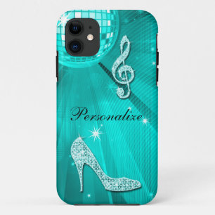 Sparkly Teal Music Note & Stiletto Heel iPhone 11 Case