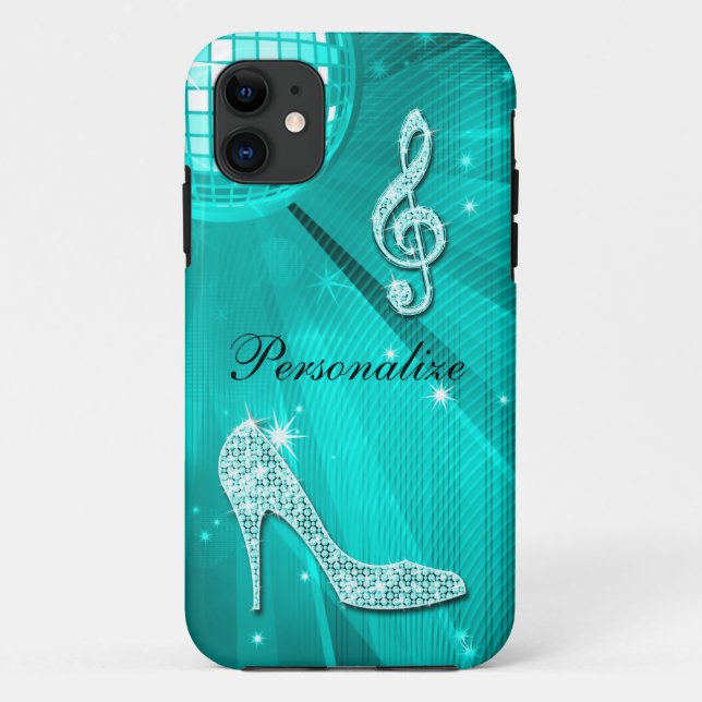 Sparkly Teal Music Note & Stiletto Heel Case-Mate iPhone Case (Back)