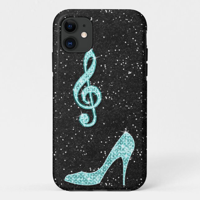 Sparkly Teal Music Note & Stiletto Heel Case-Mate iPhone Case (Back)