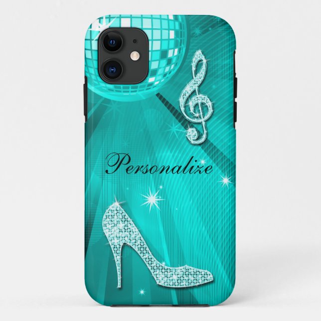 Sparkly Teal Music Note & Stiletto Heel Case-Mate iPhone Case (Back)