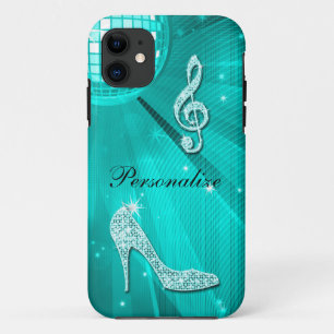 Sparkly Teal Music Note & Stiletto Heel iPhone 11 Case